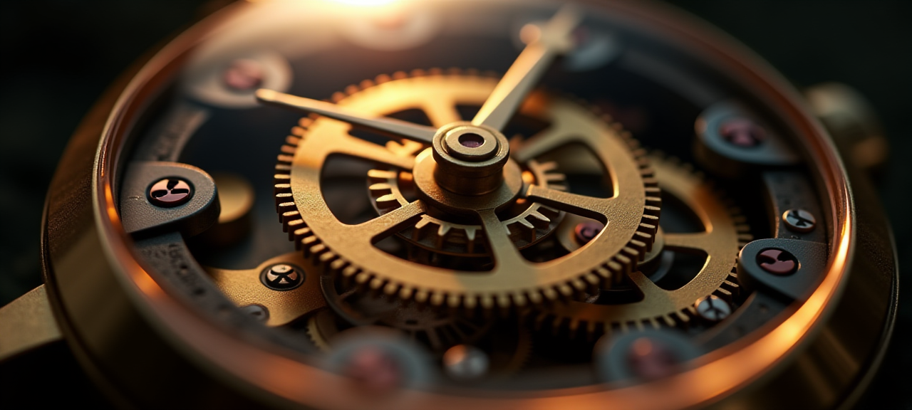 Precision clockwork mechanism — brass gears and components